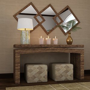 3D model Living room mirror Light table wood old modern country plant Set
