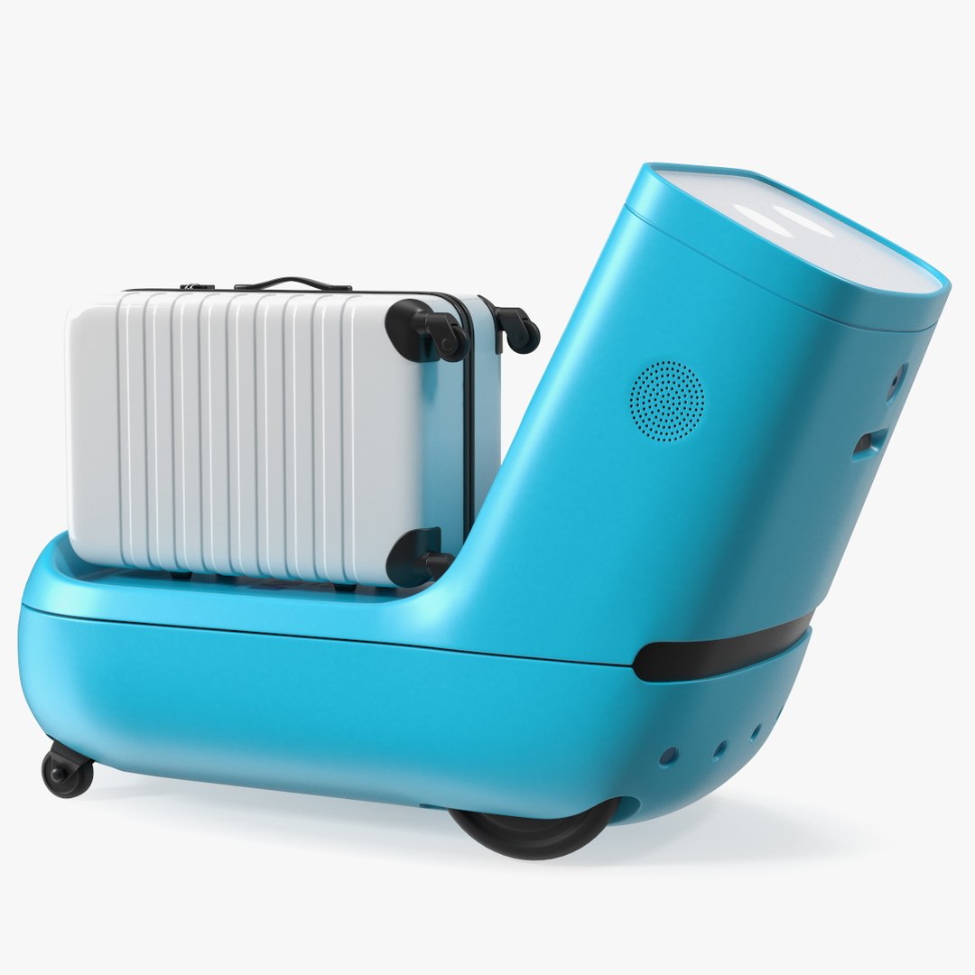 KLM Care E Robot and White Luggage Bag 3D model preview