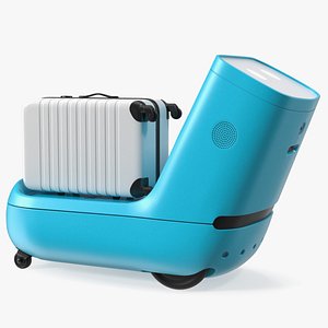 KLM Care E Robot and White Luggage Bag