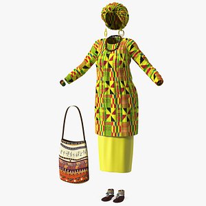 3D African Women Traditional Clothes Set