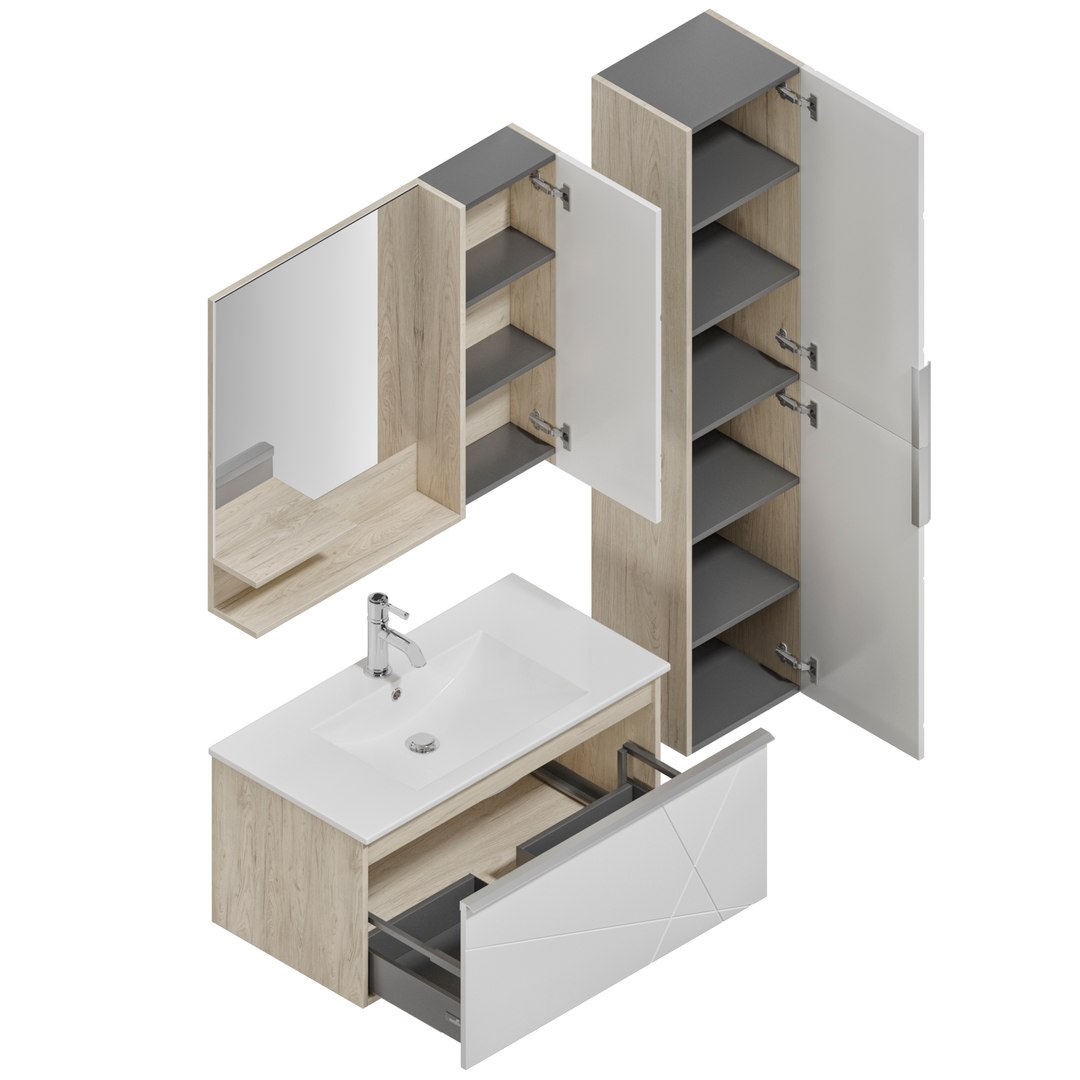 3D Comforty Merano 90 And Penal Smoky Oak Model - TurboSquid 2191731