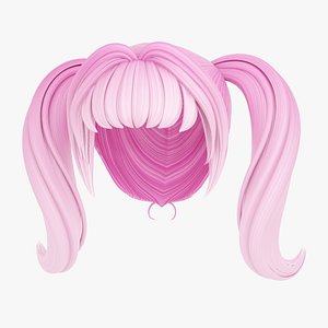Straight Pigtails Poly Hair 3D model