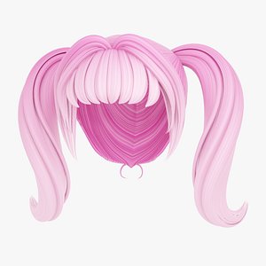 3D model pink long hair VR / AR / low-poly