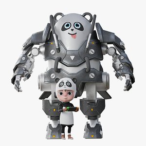 Robot Panda and Panda Kid Character