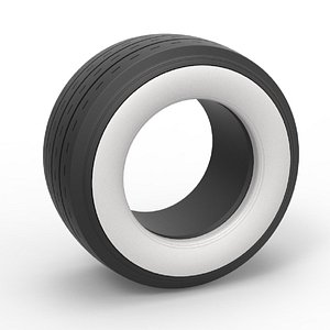 3D Diecast Whitewall race tire Scale 1 to 25
