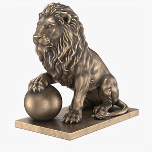 Lion Statue Sitting With Globe Neutral Bronze