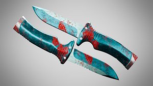 Knife 7 Cyan Opaque FT With Blood 3D model