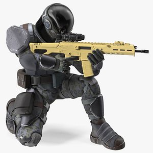 3D Concept Futuristic Soldier Aiming Pose
