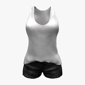 3D model Ladies Loose Tank Top Tucked With Shorts