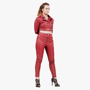 Woman in Heels and Red Leather Snake Print Costume 1 Remastered 3D model