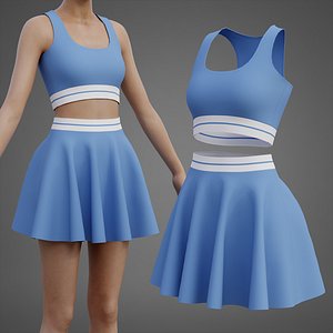 Womens Tennis Activewear Set - Sports Bra  High-Waist Flared Mini Skirt Clothing
