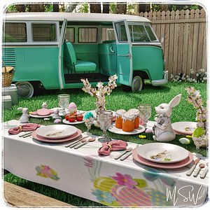 Easter Picnic and Photo Backdrop Blender Scene