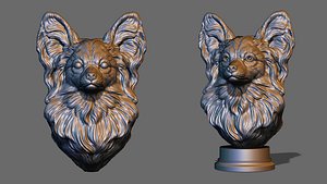 3D Papillon Bust dog