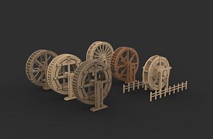 wooden water wheels all 3D model