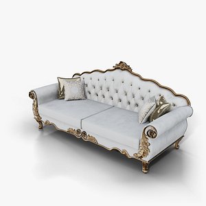 Pasha Sofa - Classic Baroque Tufted Sofa with Gold Carving