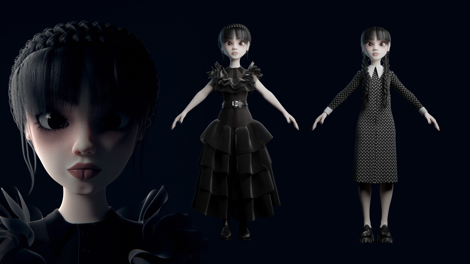 Wednesday Addams LowPoly Pack of Two Low-poly model - TurboSquid 2020071