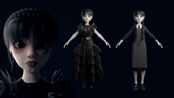 Wednesday Addams LowPoly Pack of Two Low-poly model