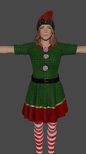 Christmas Elf Woman Low-poly Game-Ready 3D Model