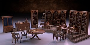 Medieval Library Model Pack PBR VR / AR / low-poly 3D model