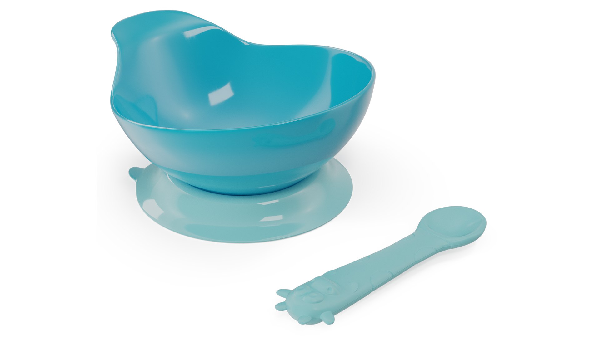 Blue Baby Bowl Set with Silicone Spoon 3D model preview