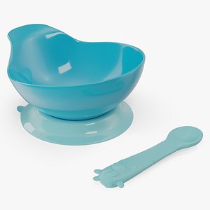 Blue Baby Bowl Set with Silicone Spoon