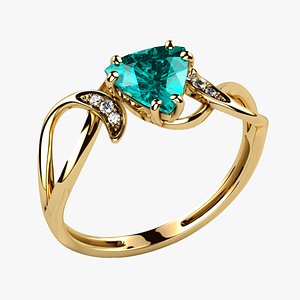 Topaz Trillion Cut Gem Gold Ring 3D model