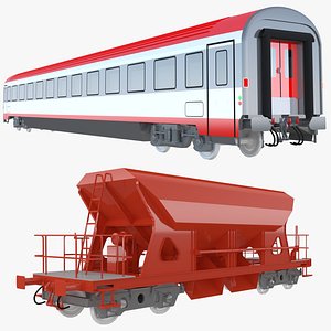Passenger and cargo wagons 3D model