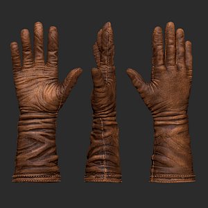 3D old brown leather gloves model