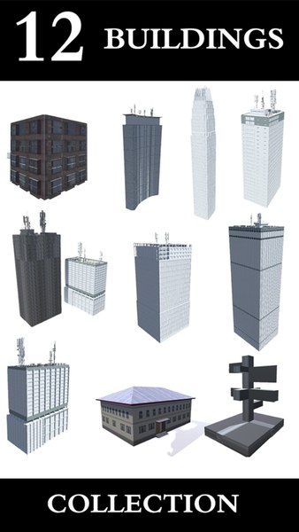 3D Buildings City - 12 Models Collection