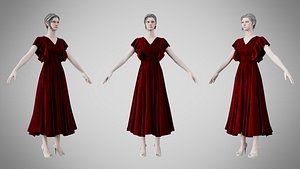 Dress 45 Burgundy Velvet 3D