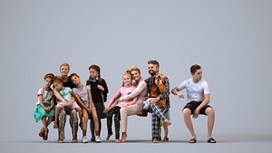Basics0716 - A set containing 5 models of male and female children and parents in home family settin