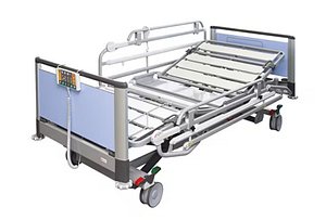 3D CAD Model Hospital Adjustable Bed with Side Rails and Swivel Casters model