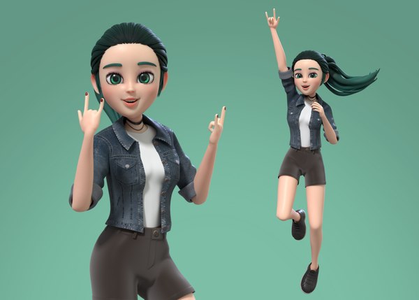 3D cartoon teenager girl rigged model