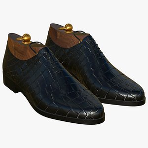 Crocodile Leather Lace Up Shoes Black 3D