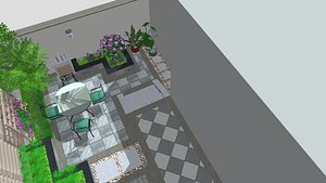 Modern Small Garden Kit Outdoor Patio Space with Planting Beds Paving and Seating 3D Model Set