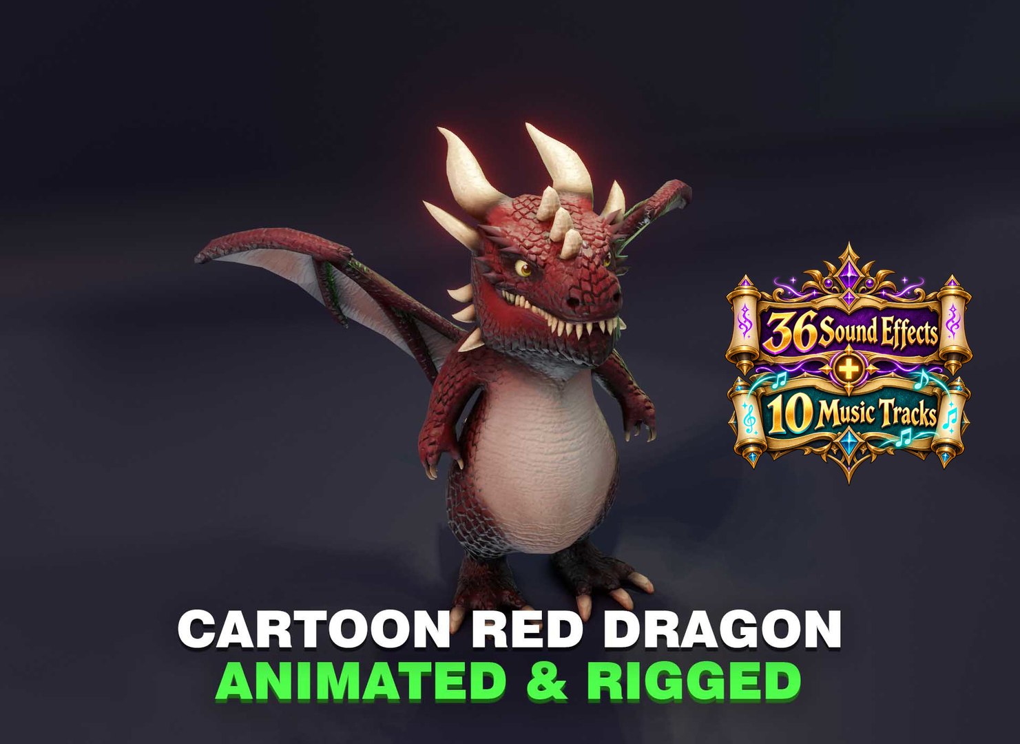 3D Cartoon Red Dragon Animated 3D Model With Music Sound Effects ...
