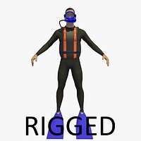 Diver Rigged With Basic IK Rigging For Cinema 4D R15 and Upwards