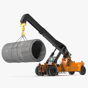 Worker on a Reachstacker Loading Concrete Pipes