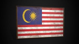 Old Picture Frame With Malaysia  Flag - Game Ready PBR Low-poly 3D Model