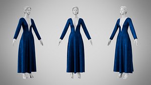Dress 35 Indigo Velvet With Design