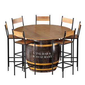 Barrel table with bar stools for bar restaurant cafe