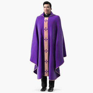 Clergyman with Liturgical Vestment Purple Robe 3D model