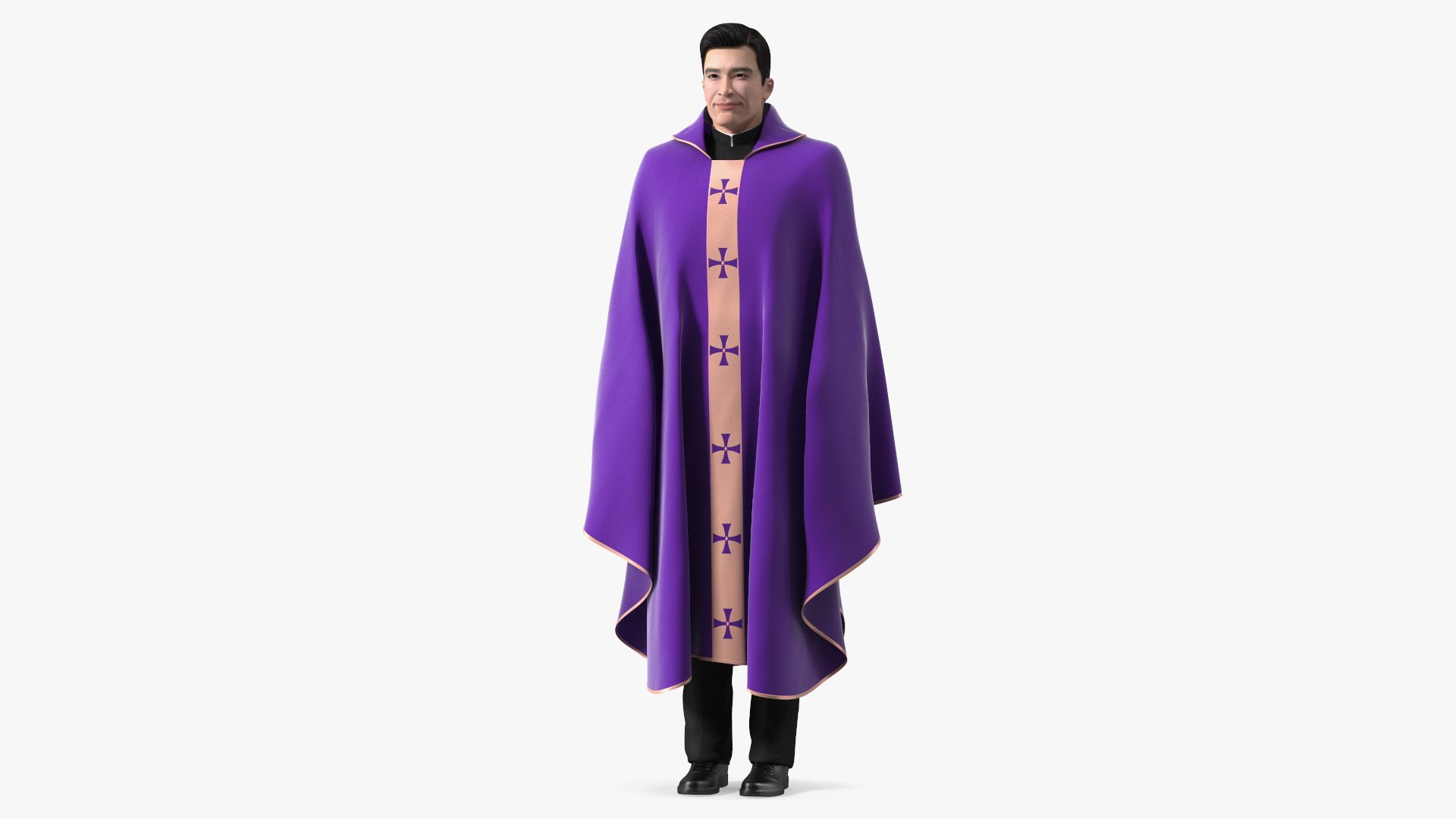 Clergyman with Liturgical Vestment Purple Robe 3D model preview