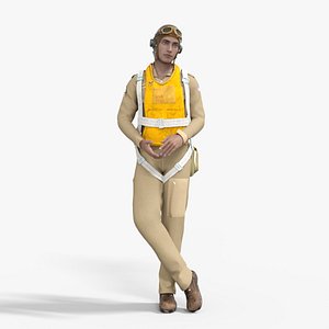 3D model Pilot of WW2 Uniform Rigged Animated Low-poly 3D model