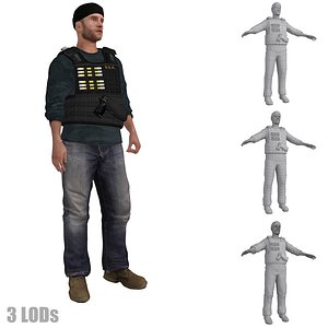 DEA Agent 1 LOD's Rigged