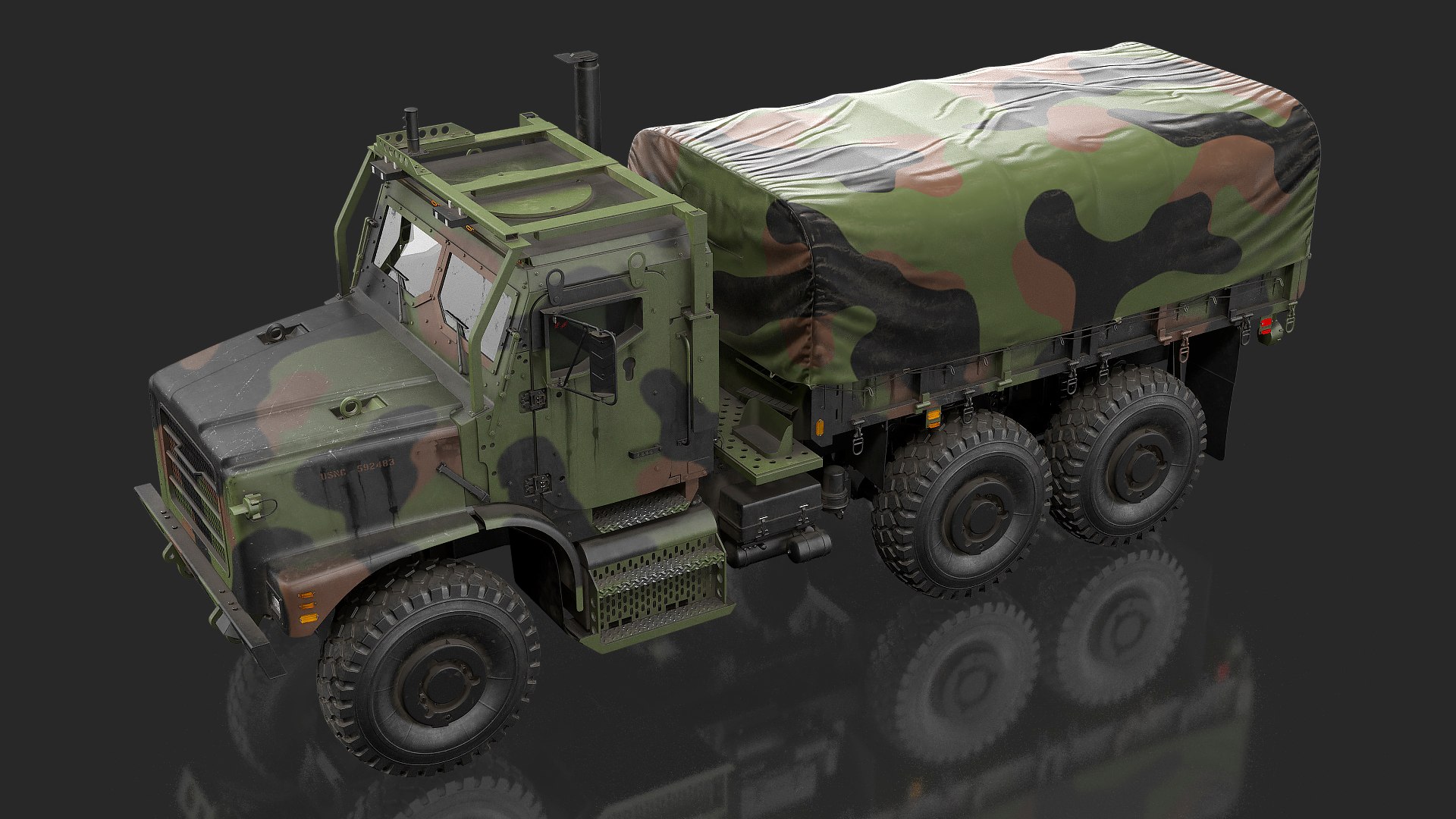 Military Medium Cargo Truck 6x6 with Tent Dusty 3D model preview