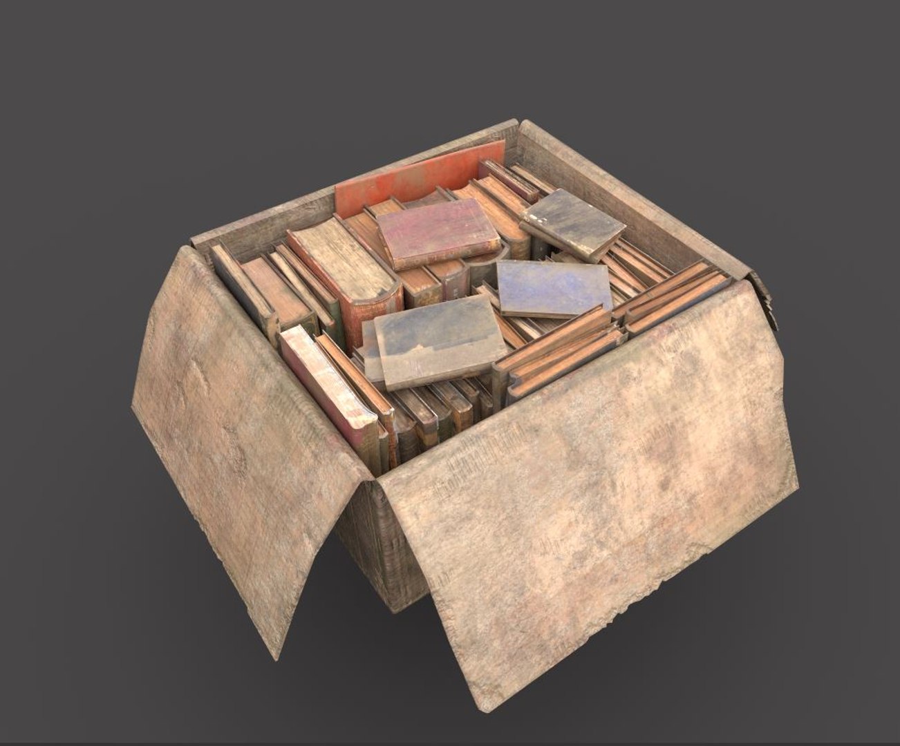 3D dirty book cardboard box model https://p.turbosquid.com/ts-thumb/CE/qXRpRx/bNXKXEOM/2/jpg/1608146821/1920x1080/fit_q87/acfb89fcc16e15d854d69743c2b85e0c4da44849/2.jpg