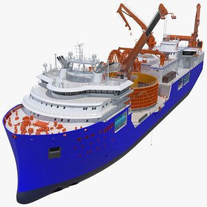 Cable Layer Vessel Blue Rigged 3D