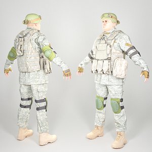 3D equipped human american soldier