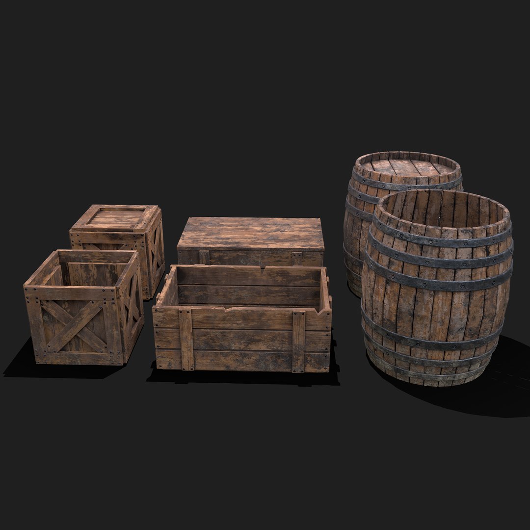 3D Model Crates And Barrels - TurboSquid 1733357